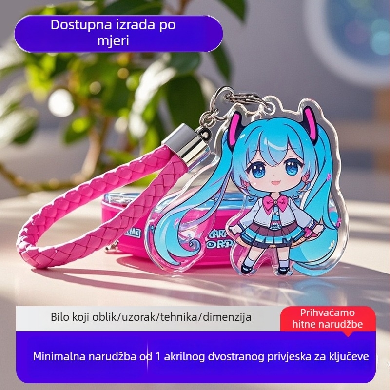 Prilagođeni akrilni ključni lančić s dvostrukim slojem anime postolja, DIY privjesak crtani lik, idol merch