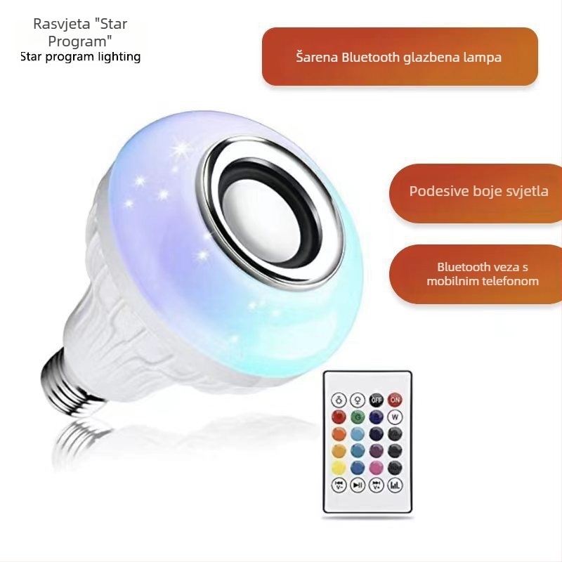 RGB Bluetooth LED žarulja s ugrađenim zvukom i bežičnim daljinskim upravljačem, višebojna scenska rasvjeta