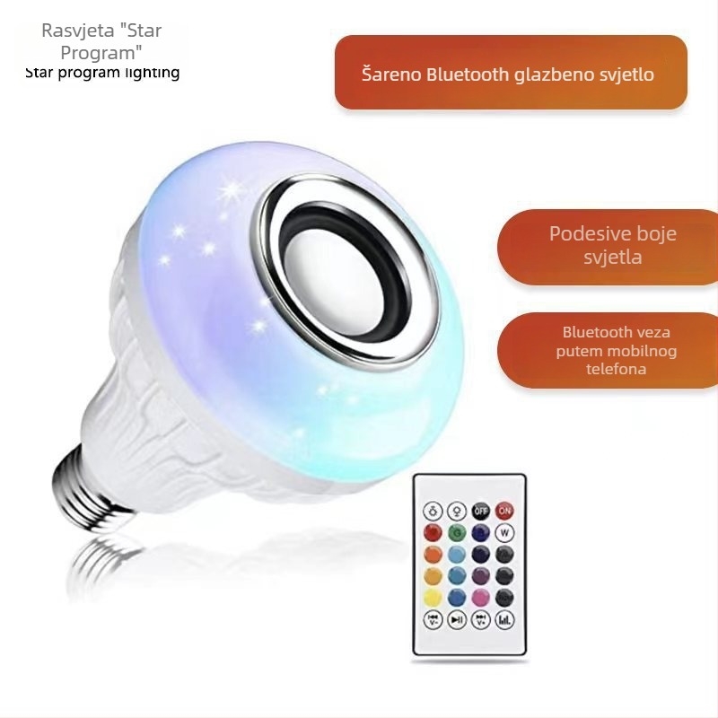 RGB Bluetooth LED žarulja s ugrađenim zvukom i bežičnim daljinskim upravljačem, višebojna scenska rasvjeta