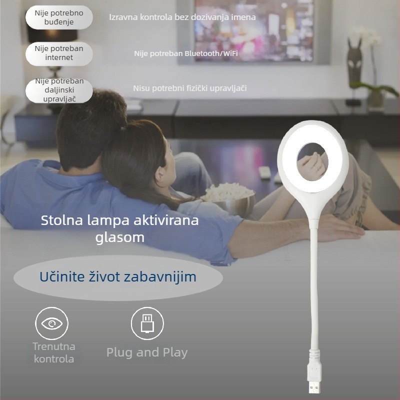 Trobojna inteligentna noćna lampica s glasovnim upravljanjem, USB napajanje, stolna lampa za spavaću sobu i dom, LED