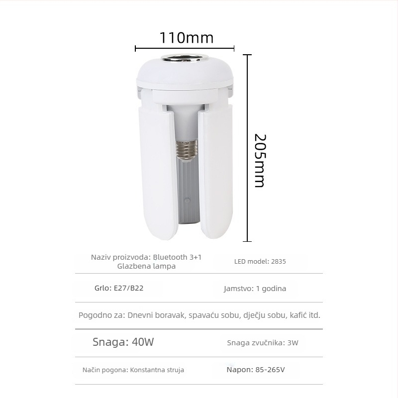 Bluetooth LED lampica u obliku lista, široko napajanje, za kućni/KTV audio sustav, bijela i šarena ambijentalna LED rasvjeta