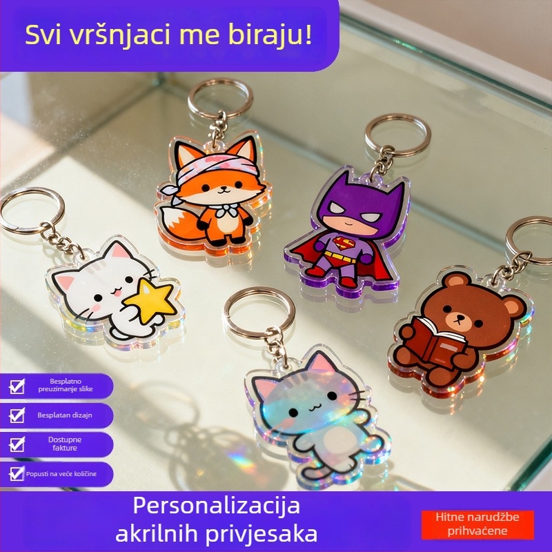 Prozirni akrilni privezak za ključeve s prilagođenim DIY privjeskom u obliku crtani životinja – stolna dekoracija