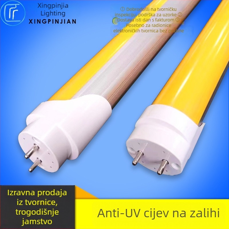 T8 LED cijev za tiskaru u radionici, žuto svjetlo, UV zaštita Sanan čipom, bez treptanja, duljina 1,2 m, 18 W, 96 LED
