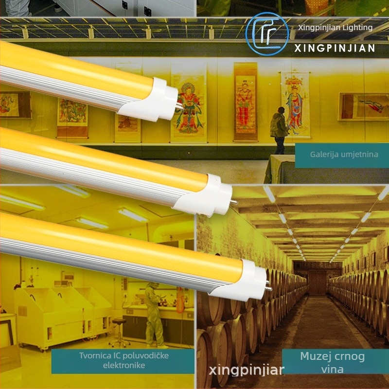 T8 LED cijev za tiskaru u radionici, žuto svjetlo, UV zaštita Sanan čipom, bez treptanja, duljina 1,2 m, 18 W, 96 LED