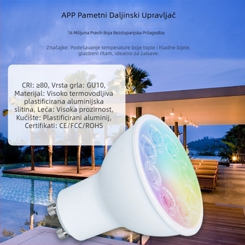 Pametna GU10 LED spot svjetiljka s aluminijskim kućištem i plastičnim kućištem, Bluetooth RGBW LED žarulja, daljinsko upravljanje, 230V