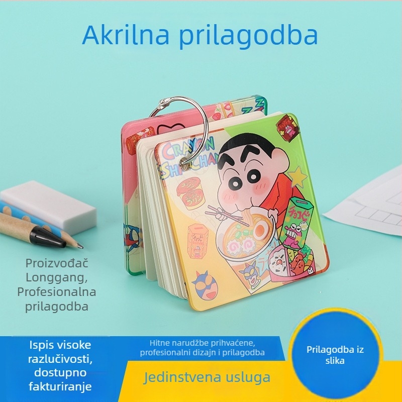 Dvooslojni prozirni akrilni privjesak za ključeve s karikaturalnim dizajnom i držačem bilježaka