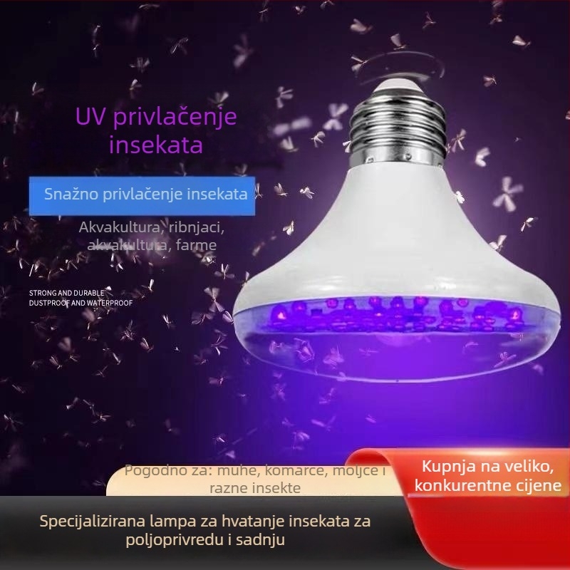 LED ljubičasta lampica za privlačenje insekata za vanjski ribnjak i akvakulturu, E27, 220V, 300 lm, 120° snop, IP55, bez mogućnosti prigušivanja, PVC kućište, PC difuzor, model BYD-YWCD05