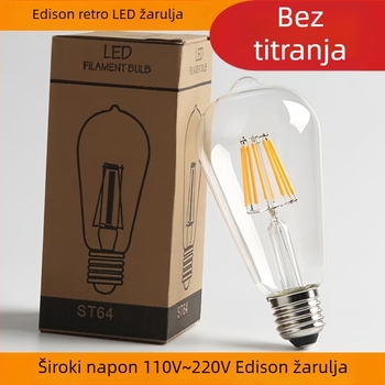 110V LED Edison vintage ST64, E27 utičnica, imitacija volframskog vlakna, žuto svjetlo