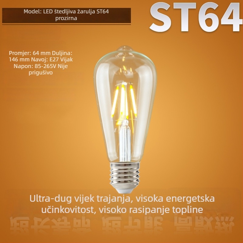 110V LED Edison vintage ST64, E27 utičnica, imitacija volframskog vlakna, žuto svjetlo