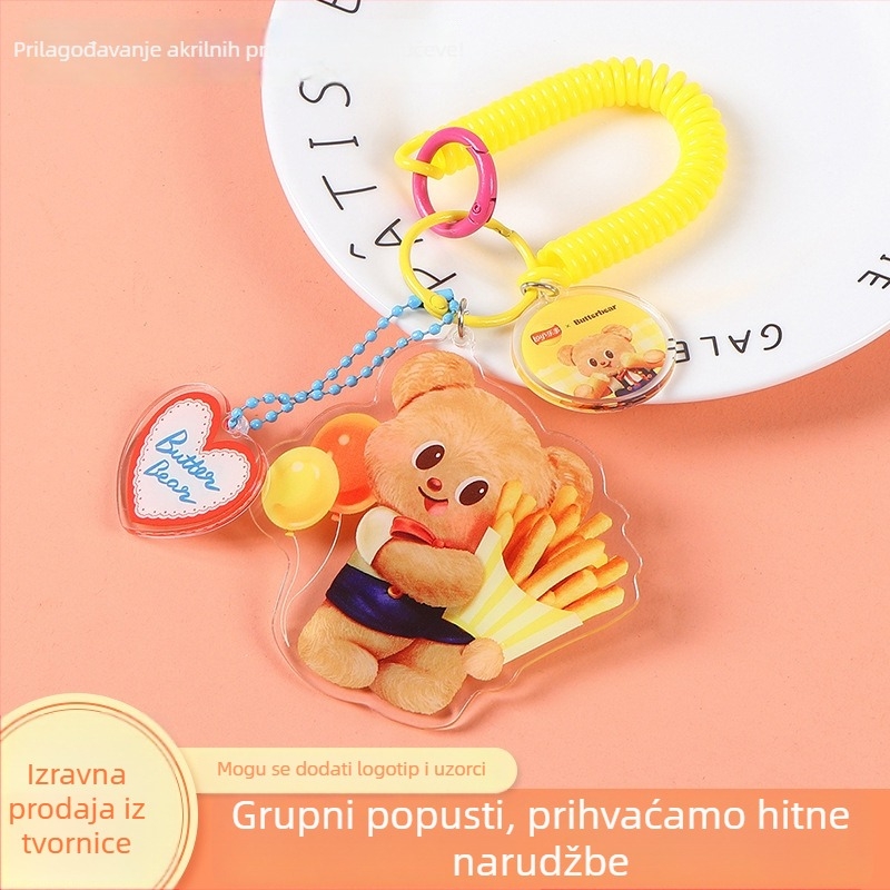 Akrilni privjesak za ključeve s likom Butter Bear, prilagođeni crtani dizajn