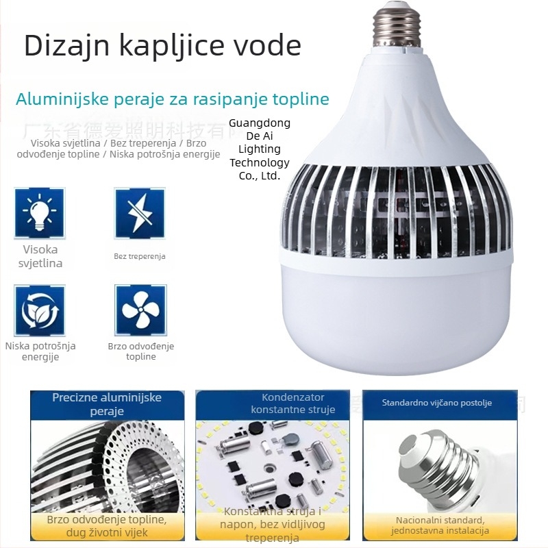 LED žarulja, ultra jaka, zaštita očiju, bez treptanja, velika kuglasta žarulja, bijela svjetlost, unutarnje energetski učinkovito osvjetljenje