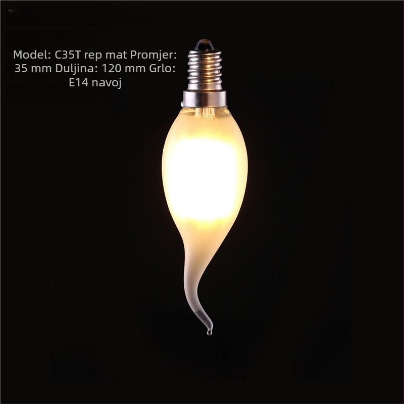 C35 matirana filamentna žarulja s vučnim krajem, 4W, 2700K topla bijela, E14 svijećna, 220V