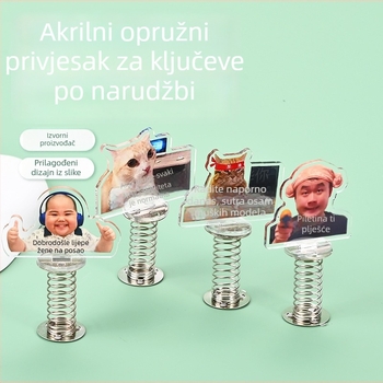 Kreativni akrilni ključni lanac s oprugom — prilagodljiva zabavna igračka koja ljulja glavu i trodimenzionalna stolna dekoracija