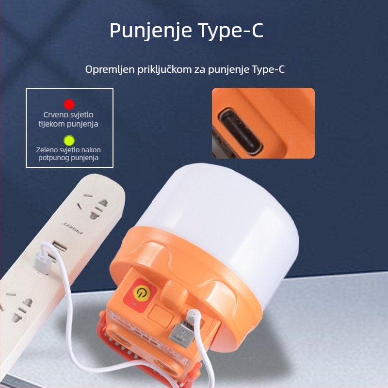 LED žarulja 100W, ultra jaka, USB punjenje, za unutarnju i vanjsku upotrebu, viseća rasvjeta za kampiranje