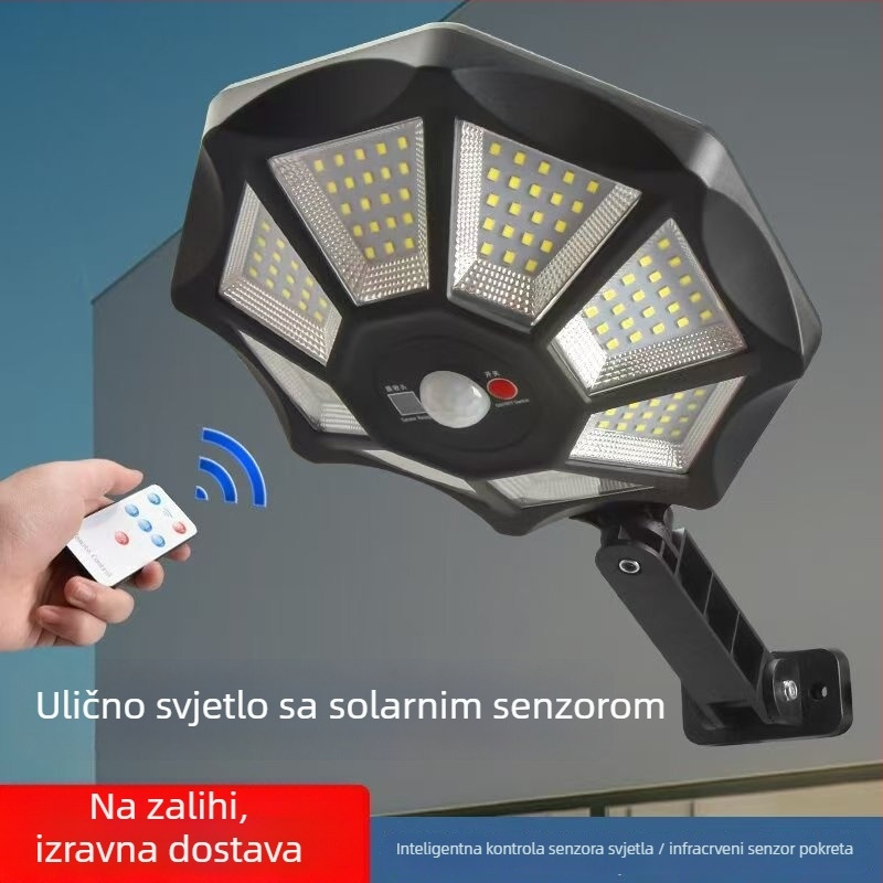 Solarni vanjski vrtni floodlight s detekcijom pokreta, noćnim uključivanjem i daljinskim upravljanjem u tri načina rada