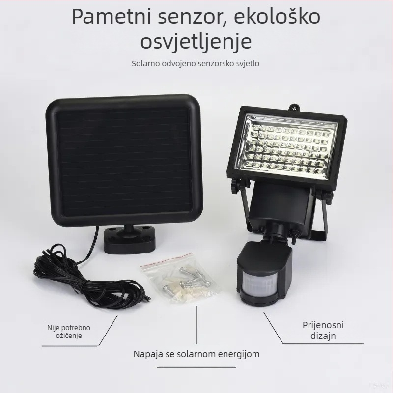 60 LED solarni senzor pokreta – vanjsko osvjetljenje vile, zidna reflektor svjetiljka za dvorište i garažu