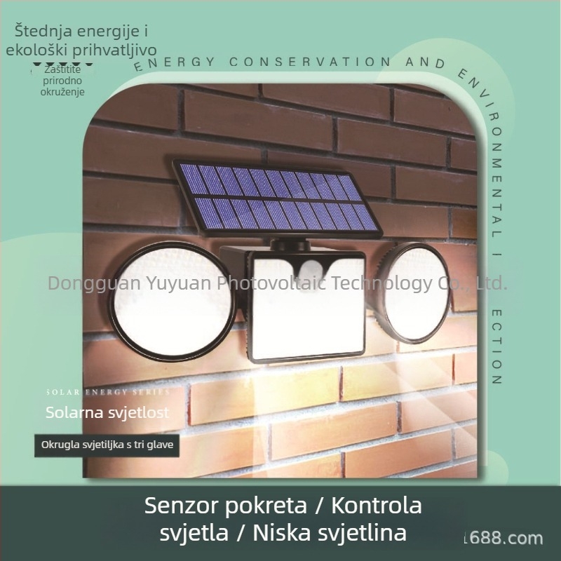 Solarna troglava lampa za vrt, IP65, rasvjeta krajolika, senzor pokreta