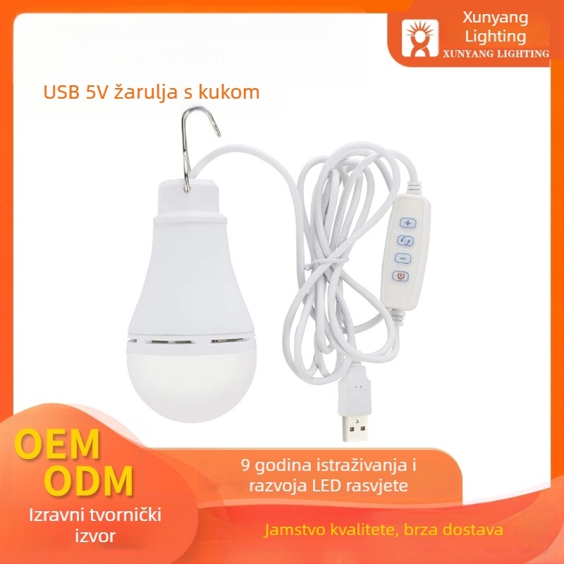 USB napajana LED žarulja s mogućnošću podešavanja temperature i jačine boje, 10W, E27, unutarnja upotreba