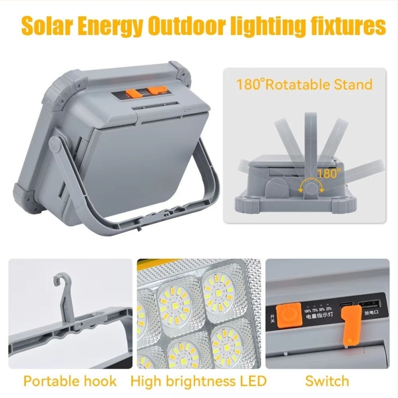 Solaran prijenosni floodlight za kampiranje, tri razine LED svjetla, punjiv