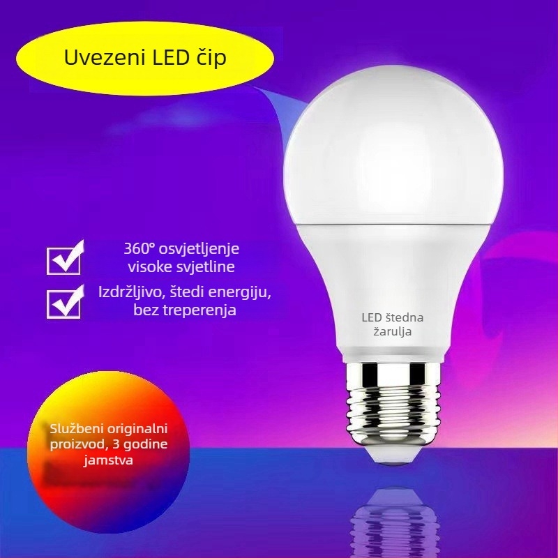 LED žarulja s bazom E27, stakleno kućište, tri zaštite, štedljiva 3W–5W