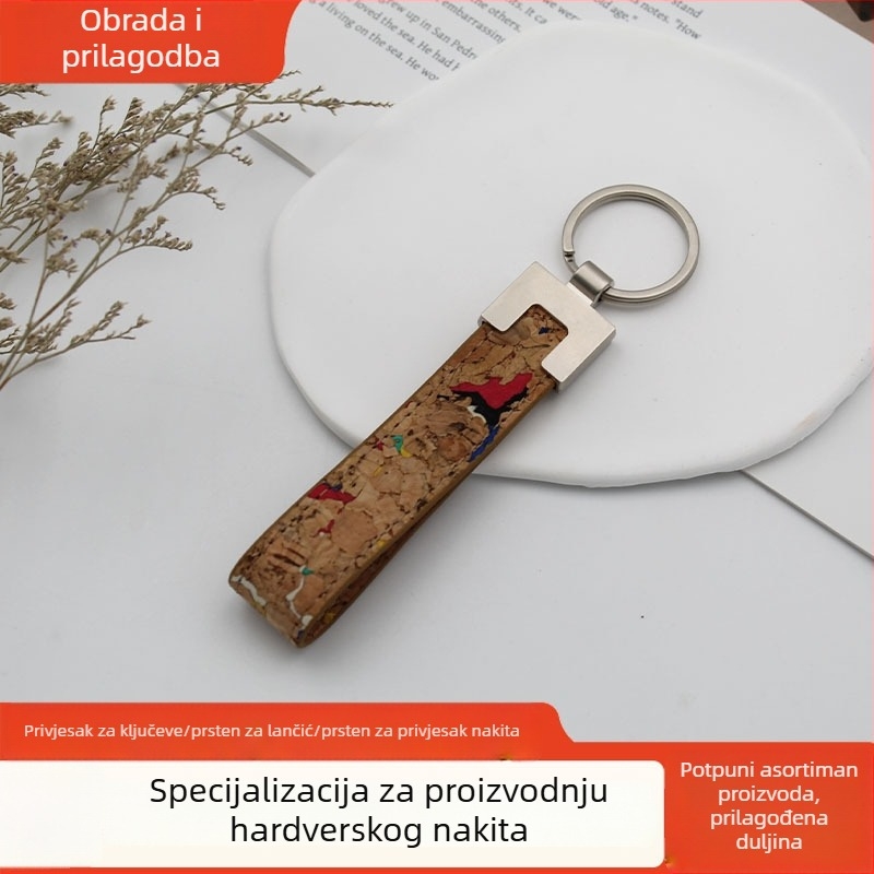 Kožni ključni lančić s izvezenim motivima i laser-graviranim logom, pravokutni privjesak za torbu, mali dar