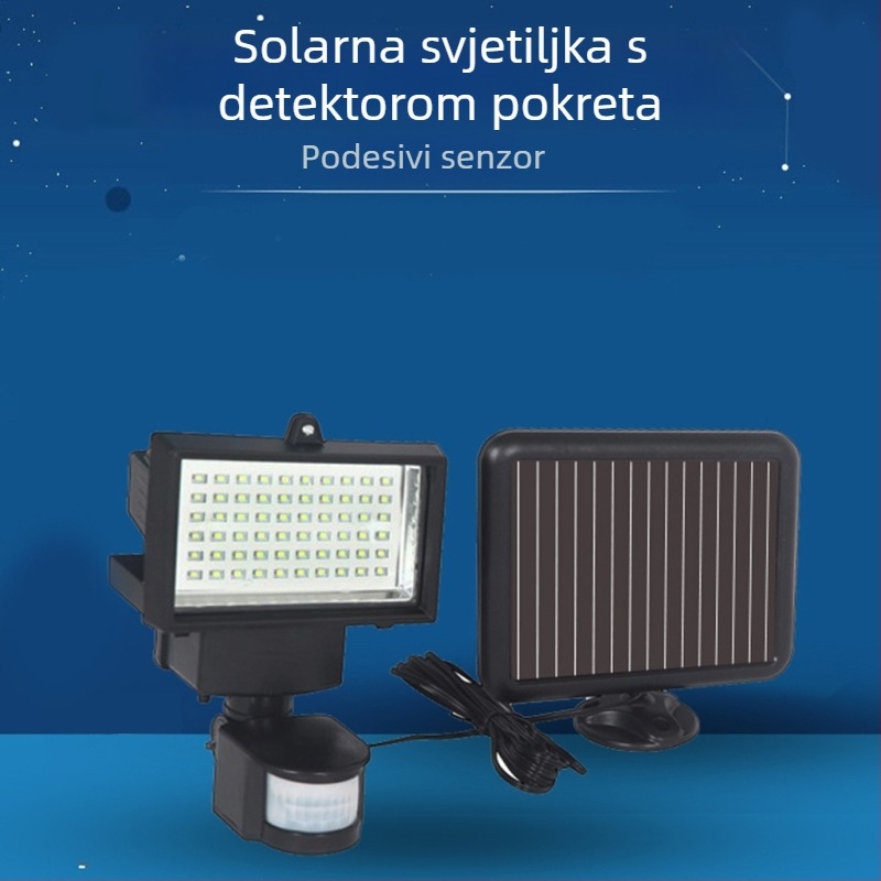 Solarna LED flood svjetiljka s senzorom pokreta, 60 LED, vanjsko osvjetljenje, infracrveni senzor, ulična i pejzažna rasvjeta