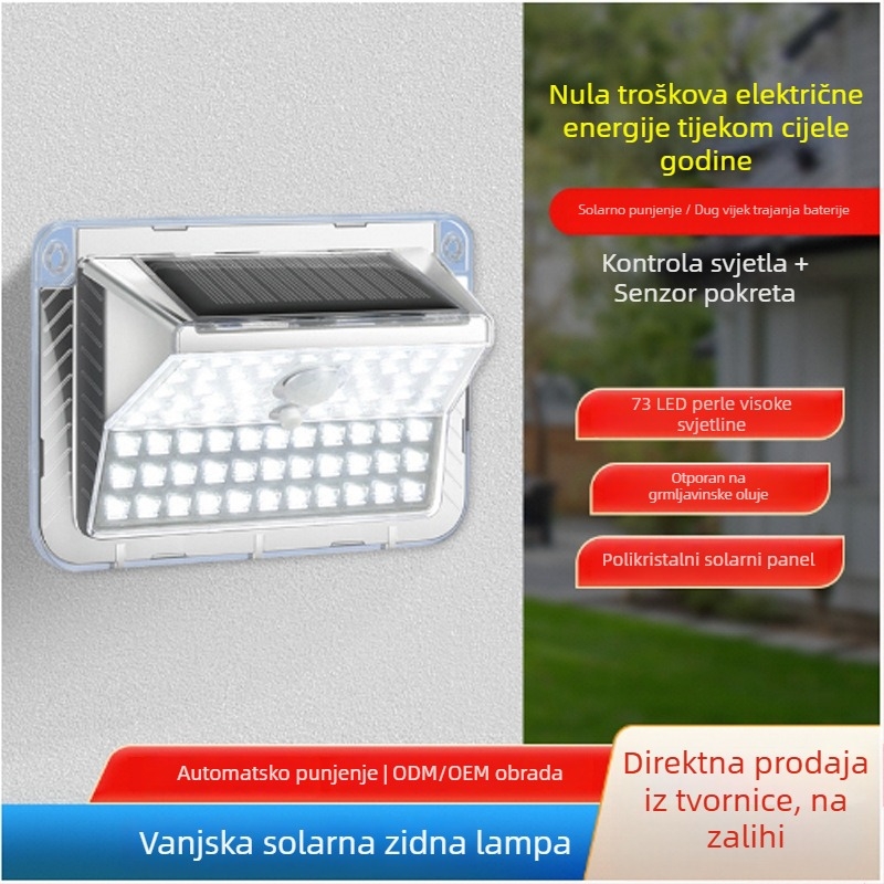Solarna zidna lampa s detekcijom pokreta za hodnik – energetski učinkovita, IP44, ABS+PC, bijela svjetlost