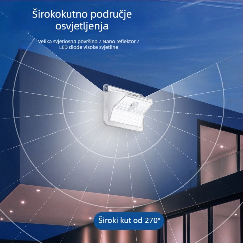 Solarna zidna lampa s detekcijom pokreta za hodnik – energetski učinkovita, IP44, ABS+PC, bijela svjetlost