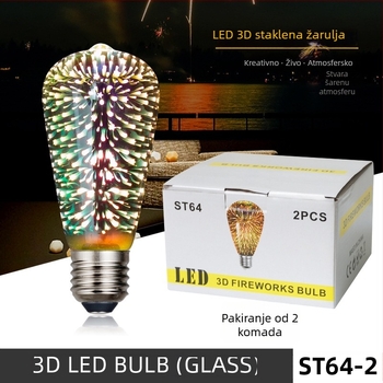 LED3D žarulja s efektom vatrometa, E27 ST64, dekorativna staklena kugla za božićnu atmosferu