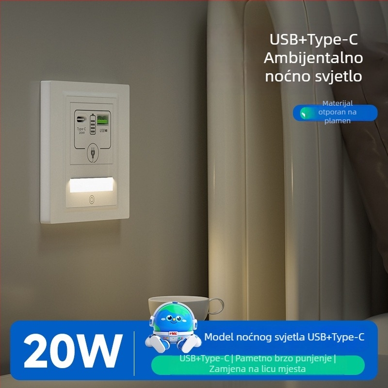 LED noćna lampica s pet utičnica i senzorom pokreta za stepenice, hodnik, spavaću sobu i uz krevet
