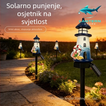 Solarna mini svjetionik od smole, europski retro stil, vanjska LED vrtna svjetiljka