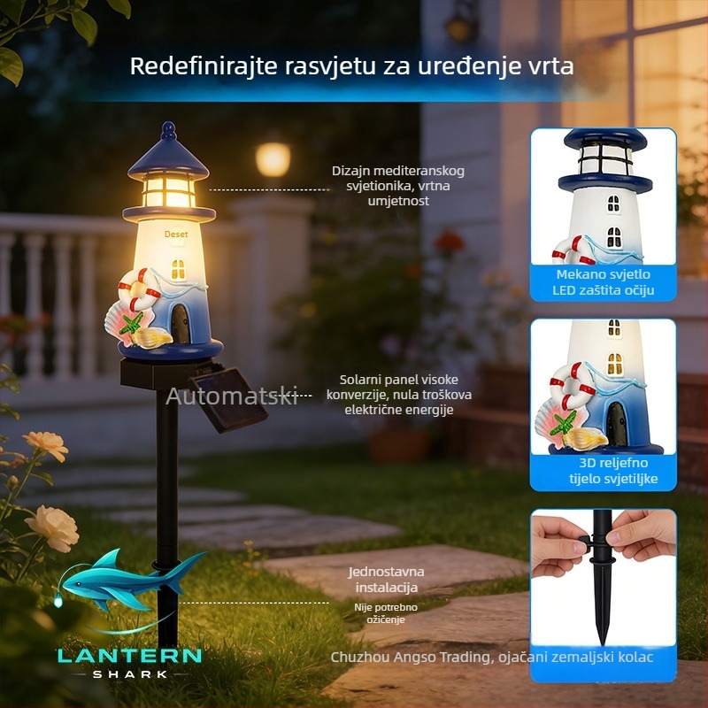 Solarna mini svjetionik od smole, europski retro stil, vanjska LED vrtna svjetiljka