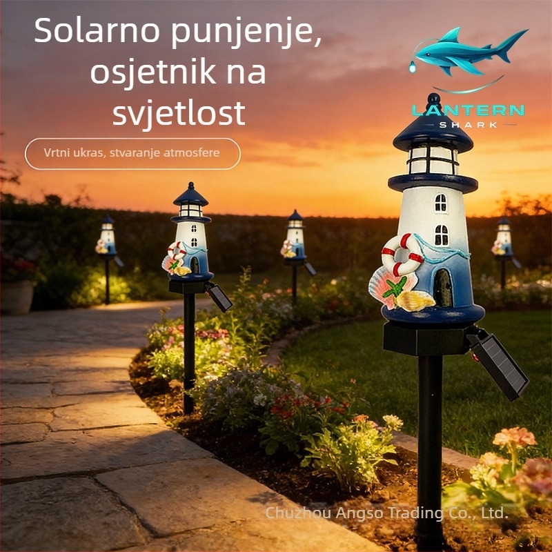 Solarna mini svjetionik od smole, europski retro stil, vanjska LED vrtna svjetiljka
