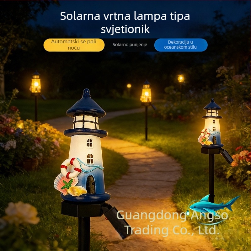 Solarna mini svjetionik od smole, europski retro stil, vanjska LED vrtna svjetiljka