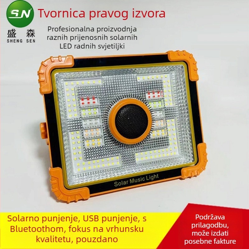 LED solarni ručni reflektor s Bluetooth zvučnikom za kampiranje – višenamjensko vanjsko svjetlo koje se može puniti