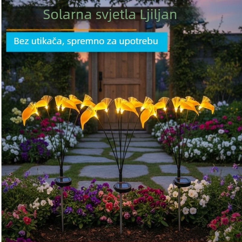 Solarna vanjska LED lampica za travnjak s vlaknastom optikom u obliku cvijeta, vodootporna zemlja lampica