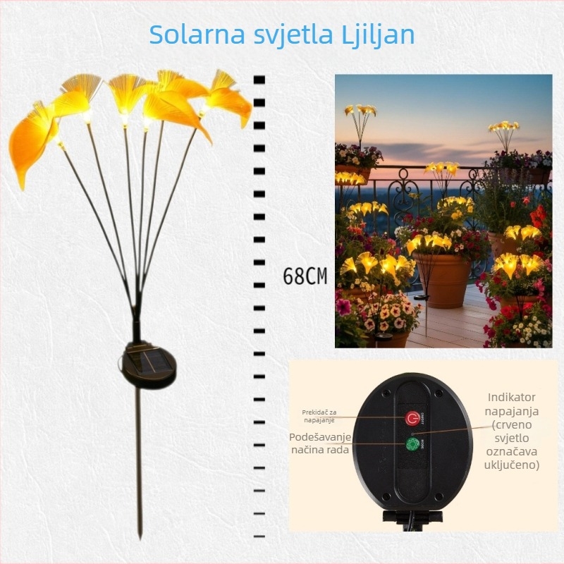 Solarna vanjska LED lampica za travnjak s vlaknastom optikom u obliku cvijeta, vodootporna zemlja lampica
