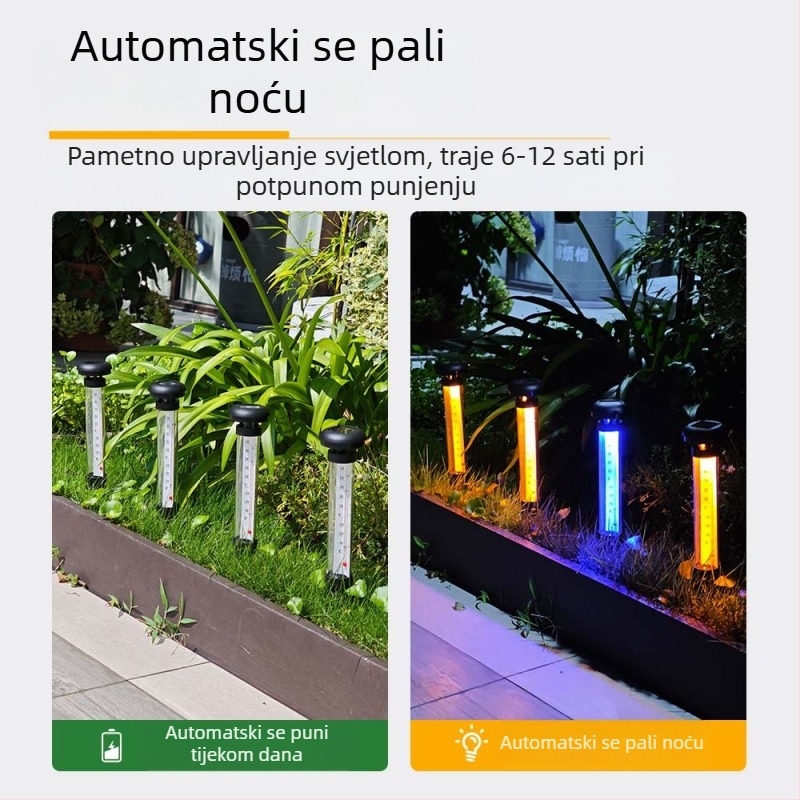 Solarna lampica za travnjak s termometrom, dekorativna LED rasvjeta za krajolik, vodootporna, automatsko uključivanje noću