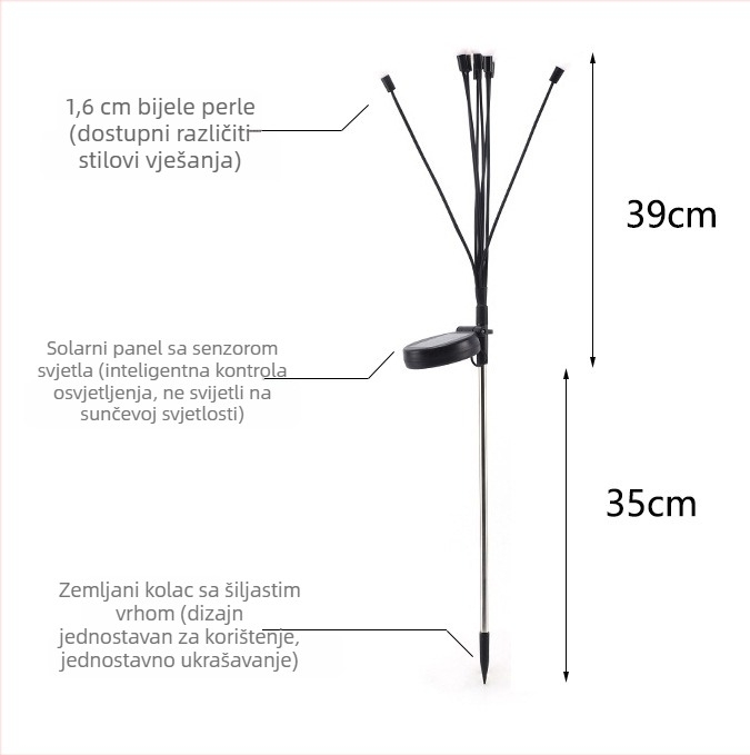 Solarne krijesnice za vrt – LED dekorativno osvjetljenje, IP65 vodootporno, visina 80 cm