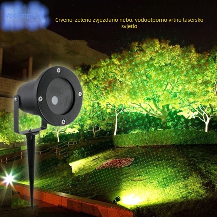 Vanjske laserske podne svjetiljke crvene i zelene boje, projekcija zvijezda za dvorište i vrt