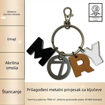 Kožni ključni lančić s slovom, prilagođeni metalni privjesak, prozirni akrilni dodatak za ruksak