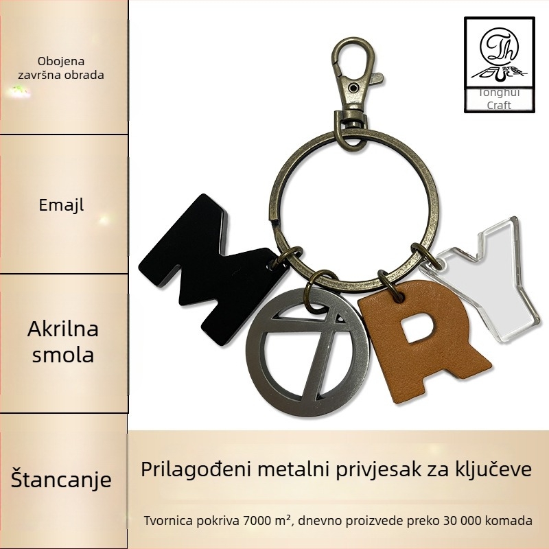 Kožni ključni lančić s slovom, prilagođeni metalni privjesak, prozirni akrilni dodatak za ruksak