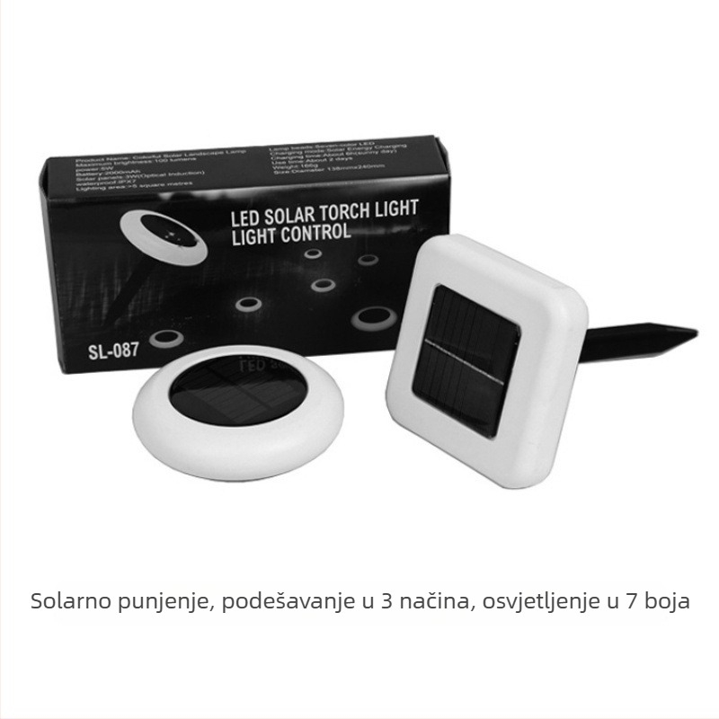 Solarne LED vrtne lampe, vodootporne, šarene, kvadratne i okrugle, usađene u travu, senzorno upravljanje