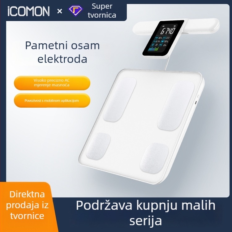 Inteligentna vaga za tjelesnu masu s osam elektroda, povezivanje s aplikacijom, mjerenje tjelesnog sastava, prijenosna digitalna vaga
