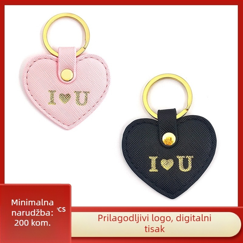Ružičasti privjesak za ključeve od PU kože u obliku srca, dodatak za torbu s logom Love