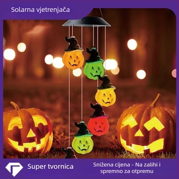 Halloween tikvica vrtna rasvjeta s više boja koje se mijenjaju i visećim zvončićima