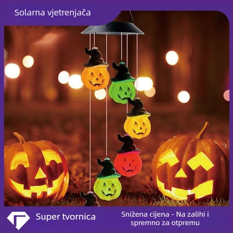 Halloween tikvica vrtna rasvjeta s više boja koje se mijenjaju i visećim zvončićima