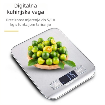 Vodootporna digitalna kuhinjska vaga od nehrđajućeg čelika za kućnu upotrebu, kompaktna vaga za grame hrane i pečenje