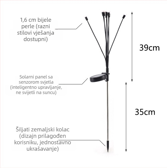 Solarne LED lampice s motivom krijesnica za dvorište i vrt, vodootporne, za zabijanje u travu