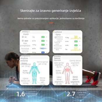 Vaga za tjelesnu masnoću s osam elektroda – kućna upotreba, precizno mjerenje masnoće i tjelesne sastave, Bluetooth